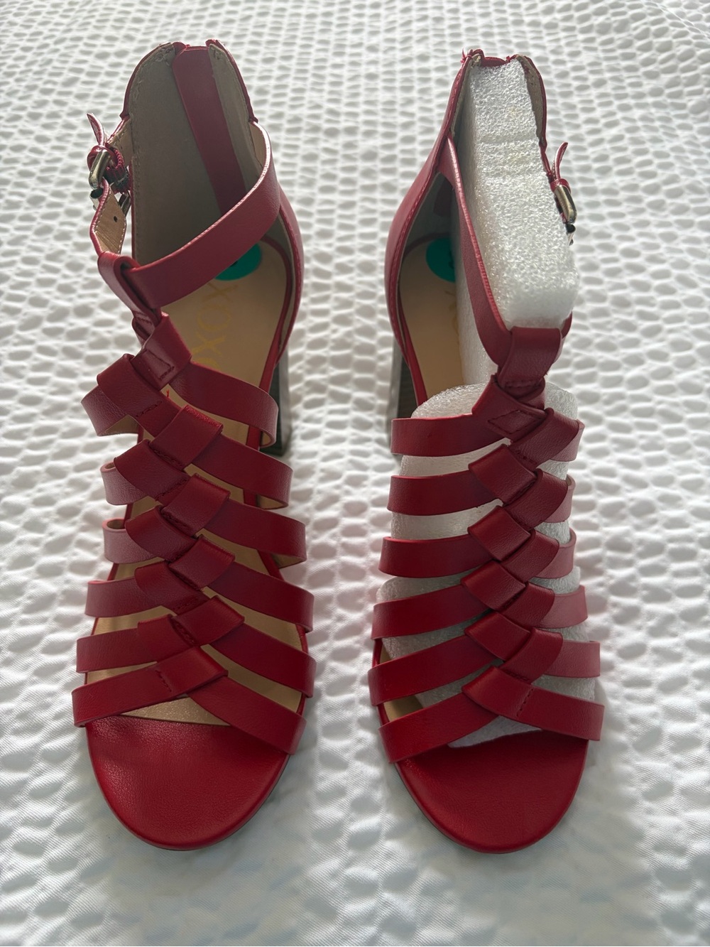 XOXO Women’s Red Strappy Woven Gladiator Heel Sandals Size 8 NIB